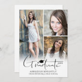 Moderne, einfache Handschrift Graduate Cap 4 Foto Ankündigung (Vorne/Hinten)