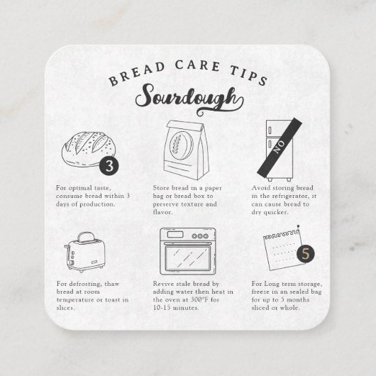 Moderne, einfache, hausgemachte Brot-Pflegetipps Quadratische Visitenkarte (Rückseite)