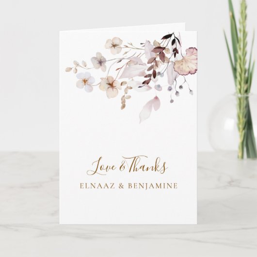 Moderne einfache Herbst-Hochzeit mit getrockneten  Dankeskarte (Vorderseite)