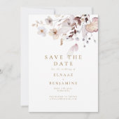 Moderne einfache Herbst-Hochzeit mit getrockneten Save The Date (Vorderseite)