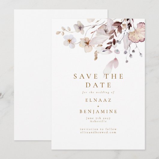 Moderne einfache Herbst-Hochzeit mit getrockneten Save The Date (Vorne/Hinten)
