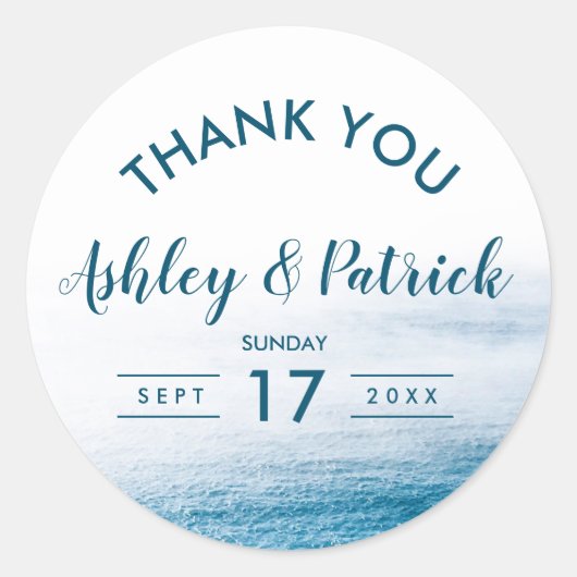 Moderne einfache Hochzeit am Meer Vielen Dank Runder Aufkleber (Vorderseite)