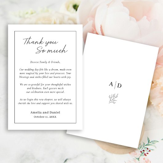 Moderne einfache Hochzeit danke Karte