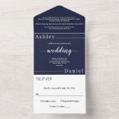Moderne einfache Hochzeit der Navy All In One Einladung (Innen Boden)