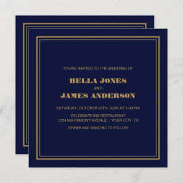Moderne einfache Hochzeit der Navy Blue Gold Einladung
