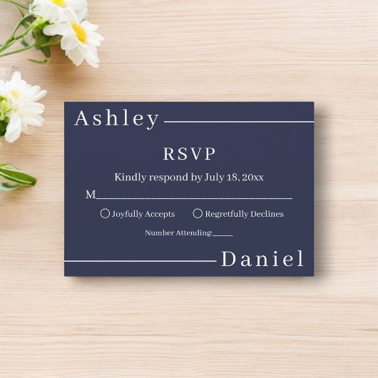Moderne einfache Hochzeit der Navy RSVP Karte