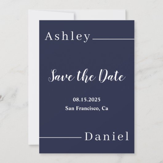 Moderne einfache Hochzeit der Navy Save The Date (Vorderseite)