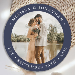 Moderne, einfache Hochzeit des Navy Blue Custom Fo Runder Pappuntersetzer