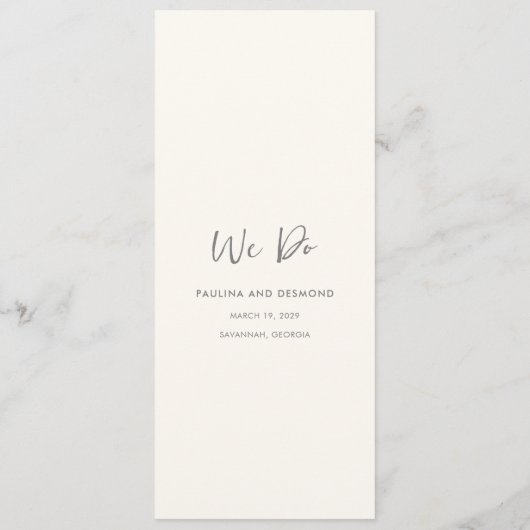 Moderne, einfache Hochzeit für Elfenbein Menükarte (Rückseite)