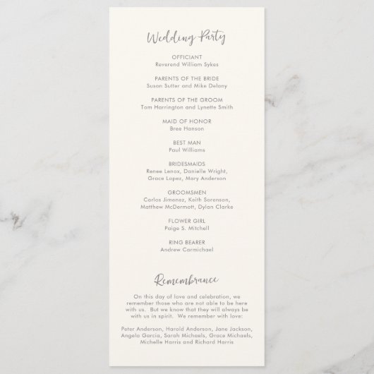 Moderne, einfache Hochzeit für Elfenbein Programm (Rückseite)