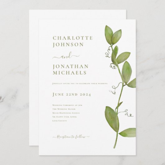 Moderne einfache Hochzeit im Grünen Einladung (Vorne/Hinten)