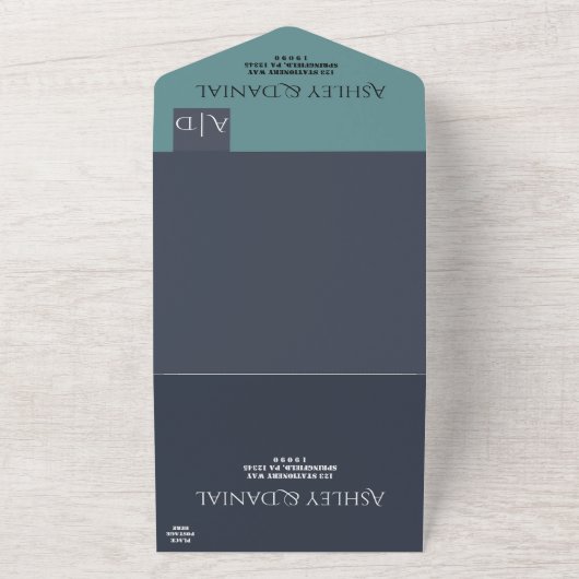 Moderne, einfache Hochzeit in Blaublau Aquamarin All In One Einladung (Außenbereich)