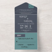 Moderne, einfache Hochzeit in Blaublau Aquamarin All In One Einladung (Innen Boden)