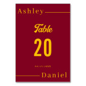 Moderne, einfache Hochzeit in Burgund und Gold Tischnummer (Rückseite)