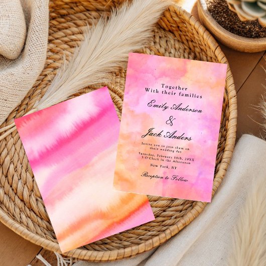Moderne, einfache Hochzeit in Rosa und Orange Save The Date