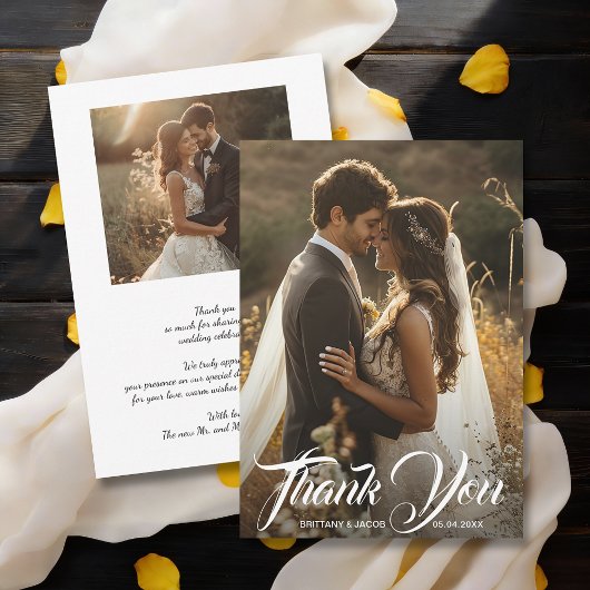 Moderne einfache Hochzeit mit Foto Dankeskarte