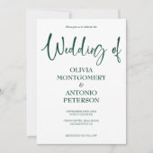 Moderne einfache Hochzeit mit weißem und grünem QR Einladung (Vorderseite)