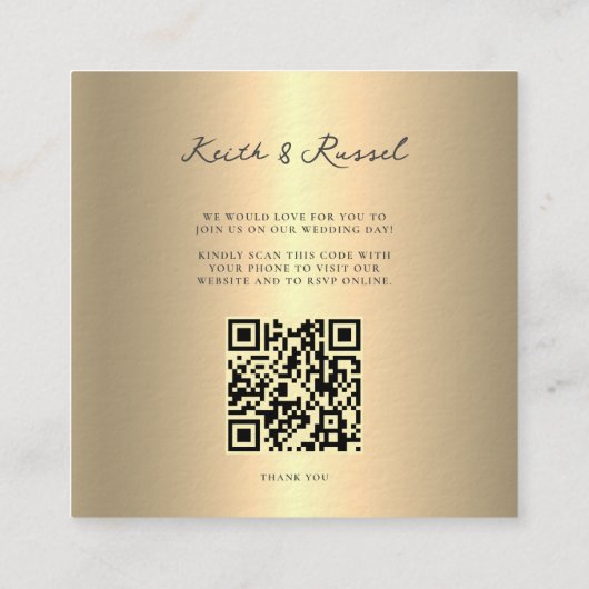 Moderne einfache Hochzeit QR Code Gold Einladung (Rückseite)