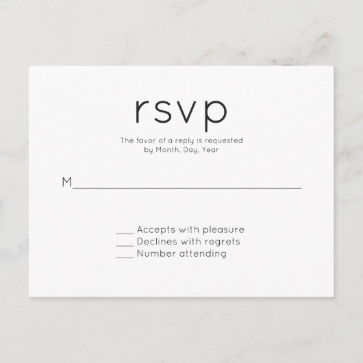 Moderne einfache Hochzeit RSVP Einladungspostkarte (Vorderseite)