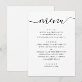 Moderne, einfache Hochzeit. Schwarzweiß-Skript Menükarte (Vorne/Hinten)