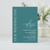 Moderne einfache Hochzeit-Smaragd Grün- Einladung (Stehend Vorderseite)