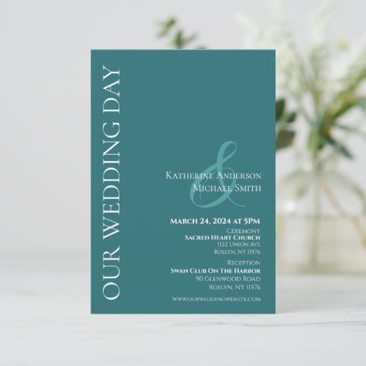 Moderne einfache Hochzeit-Smaragd Grün- Einladung (Stehend Vorderseite)