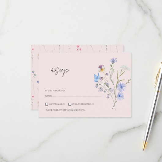 Moderne Einfache Hochzeit von Wildblumen RSVP Karte (Vorderseite/Rückseite Beispiel)