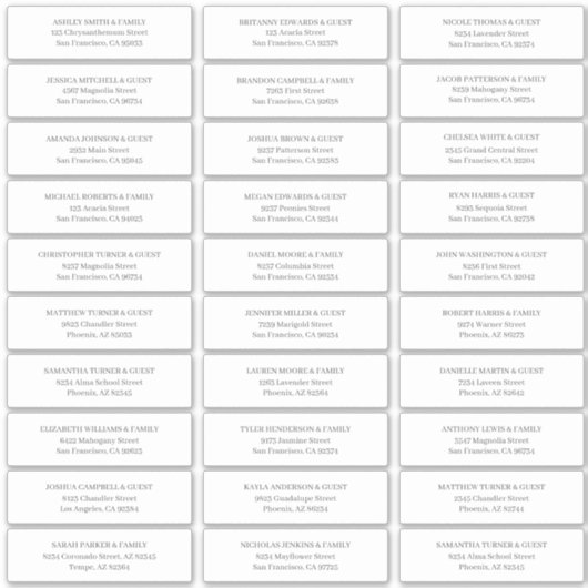 Moderne, einfache Hochzeitgästen-Adresse Aufkleber (Vorderseite)