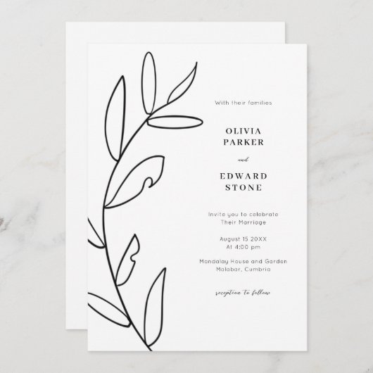 Moderne, einfache Hochzeitseinladung Einladung (Vorne/Hinten)