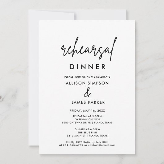 Moderne Einfache Hochzeitsfeier Probe Einladung (Vorderseite)