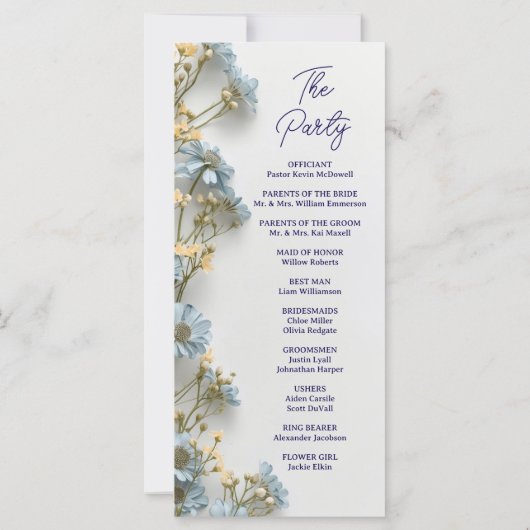 Moderne einfache Hochzeitsprogramm mit Blumen (Rückseite)