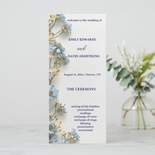 Moderne einfache Hochzeitsprogramm mit Blumen (Stehend Vorderseite)