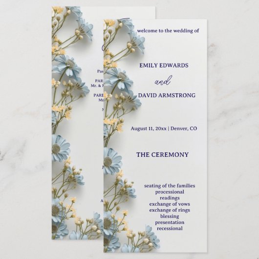 Moderne einfache Hochzeitsprogramm mit Blumen (Vorne/Hinten)