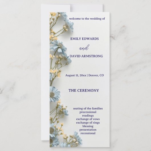 Moderne einfache Hochzeitsprogramm mit Blumen (Vorderseite)