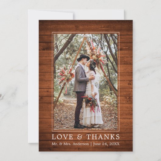 Moderne, einfache Holz-Liebe dank Hochzeitsstift F Dankeskarte (Vorderseite)