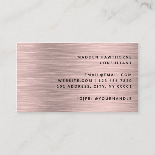 Moderne einfache Imitate Rose Gold Brushed Metal Visitenkarte (Rückseite)