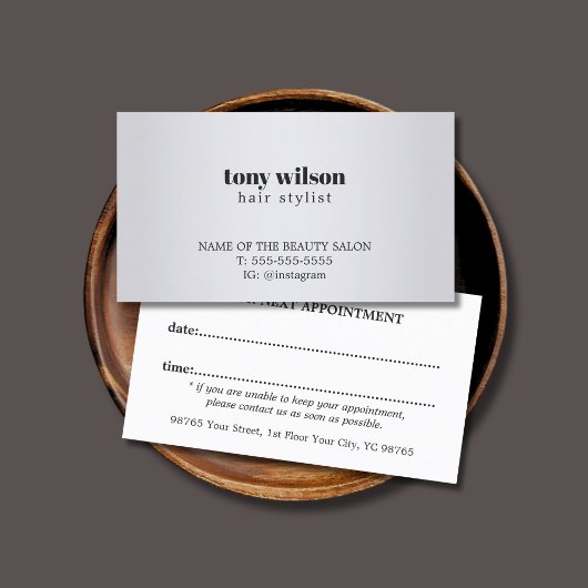 Moderne, einfache Imitats Silver Hair Stylist Erne Terminkarte