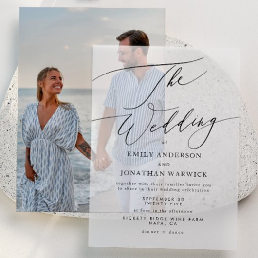 Moderne einfache Kalligrafie-Hochzeit Schwarz Pergament Einladungen