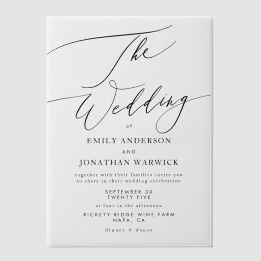 Moderne einfache Kalligrafie-Hochzeit Schwarz Pergament Einladungen (Vorderseite)