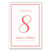 Moderne einfache Korallenweiße Hochzeit individuel Tischnummer (Rückseite)