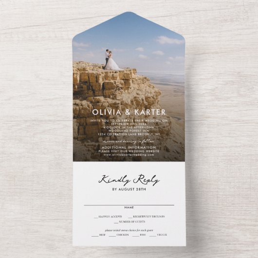 Moderne, einfache, kühne romantische Foto Hochzeit All In One Einladung (Innen Boden)