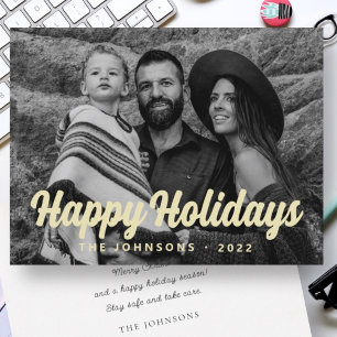 Moderne einfache kursive Schrift Familienfoto-Gruß Feiertagskarte