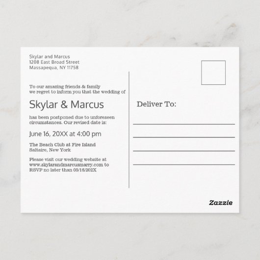 Moderne, einfache Lässige Hochzeitspause Postkarte (Rückseite)