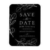 Moderne einfache Leaf Black Wedding retten das Dat Magnet (Vertikal)