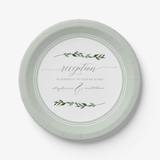 Moderne, einfache Leaf-Foliage-Hochzeitsempfehlung Pappteller (Vorderseite)