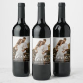 Moderne einfache Liebe Script Wedding Foto Gefalle Weinetikett (Flaschen)