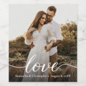 Moderne einfache Liebe Script Wedding Foto Gefalle Weinetikett (Einzelnes Label)