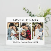Moderne, einfache Liebe und Dank Hochzeit 3 Foto Dankeskarte (Stehend Vorderseite)