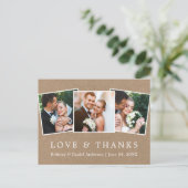 Moderne einfache Liebes-Dank-Hochzeit 3 Foto Kraft Postkarte (Stehend Vorderseite)