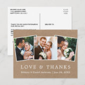 Moderne einfache Liebes-Dank-Hochzeit 3 Foto Kraft Postkarte (Vorne/Hinten)